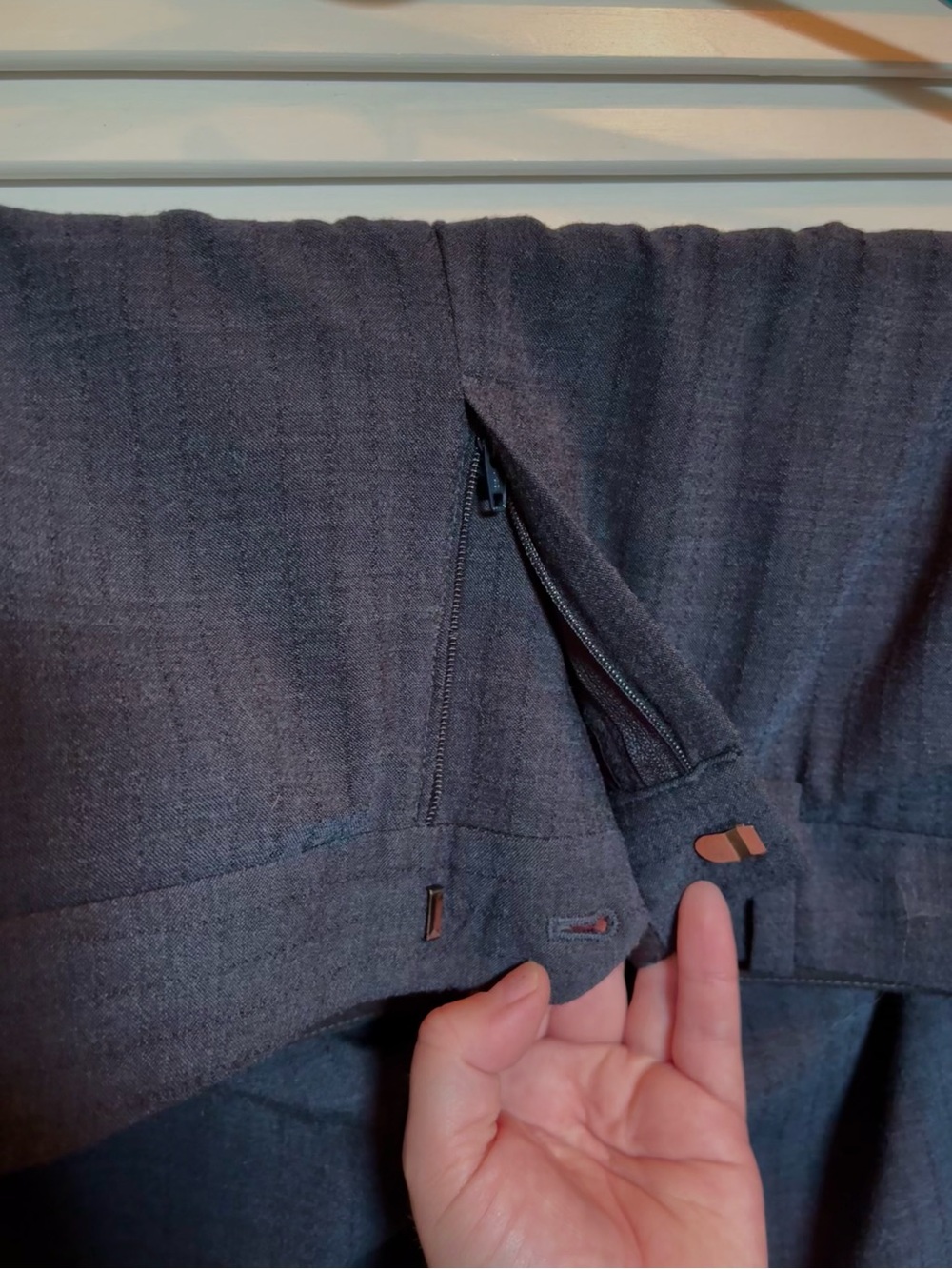 Theory Wool Trousers in Navy Blue with Stitch Detailing — Size 12 - Picture 9 of 11
